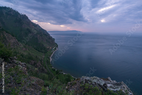 View from thr mountain of the railway along Lake Baikal