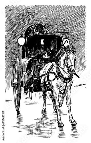 Horse and Buggy, vintage illustration.