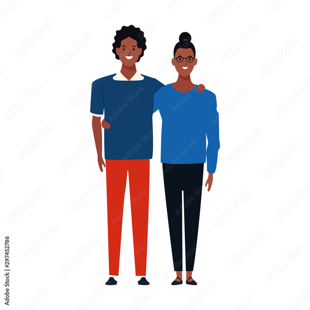 cartoon young couple standing, colorful design