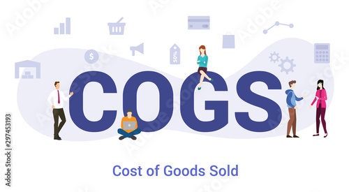 cogs cost of goods sold concept with big word or text and team people with modern flat style - vector