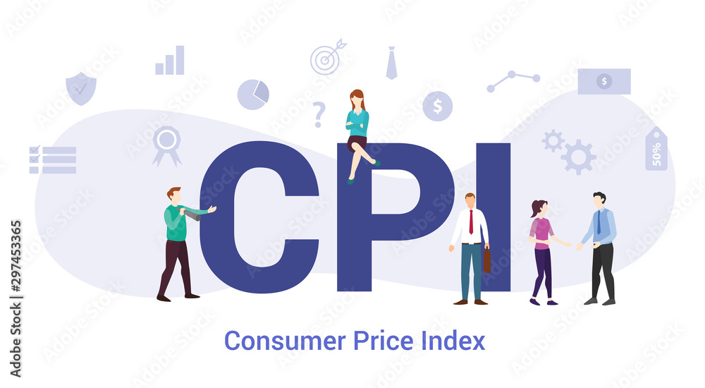 cpi consumer price index concept with big word or text and team people with modern flat style - vector cpi consumer price index concept with big word or text and team people with modern flat style - vector