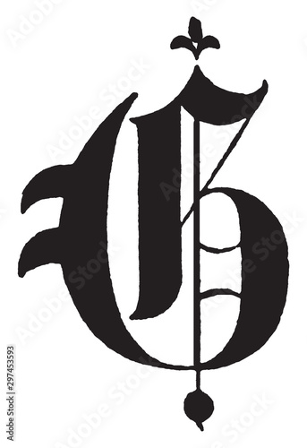 G, Old English title text, vintage illustration