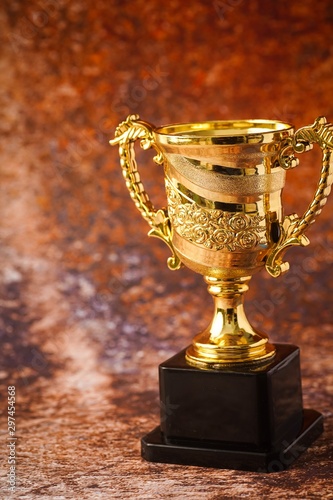 Isolated shot of trophy replica, success concept