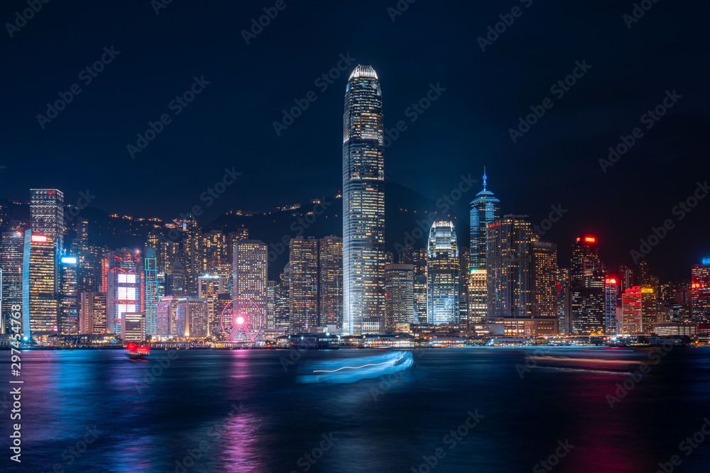 Fototapeta premium Hong Kong cityscape at night. View From Victoria Harbour
