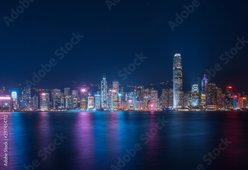 Photography Hong Kong cityscape at night. View From Victoria Harbour