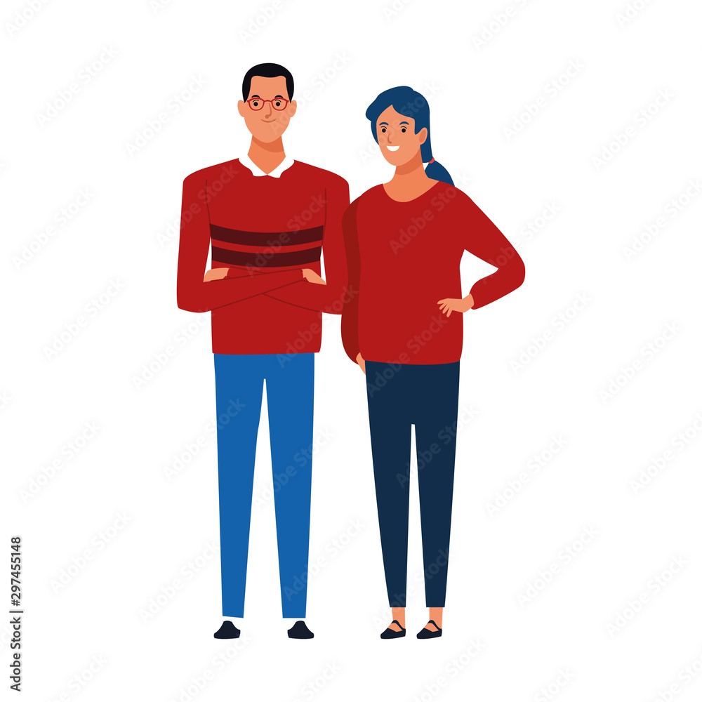 cartoon couple standing, colorful design cartoon couple standing, colorful design