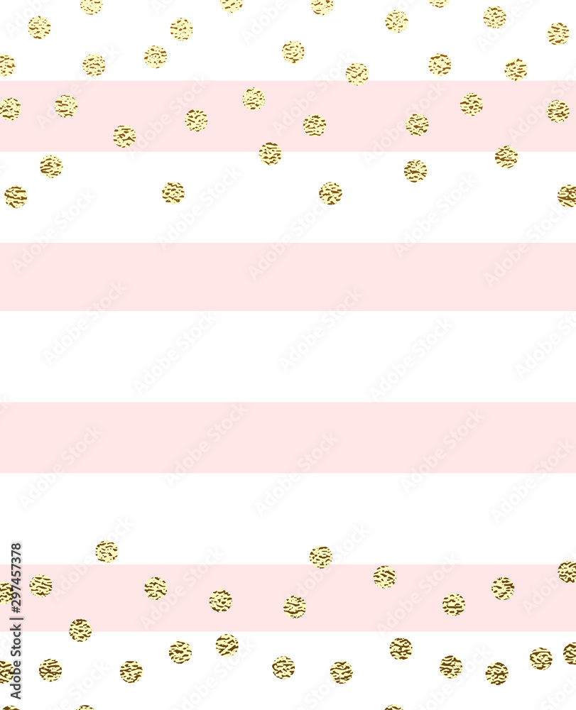 Minimalist invitation design with gold glitter circles and pink stripes. Minimalist invitation design with gold glitter circles and pink stripes.