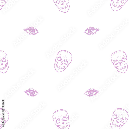 Skull with eyes. Cute Halloween background. Seamless pattern background.