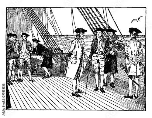 Franklin on His Way to France,vintage illustration