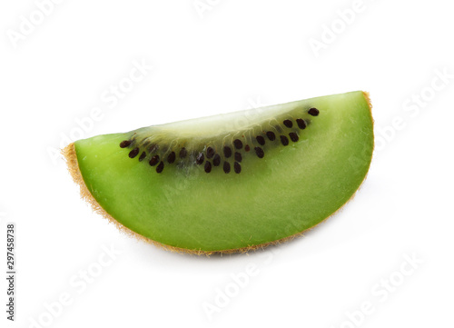 Slice of fresh kiwi on white background