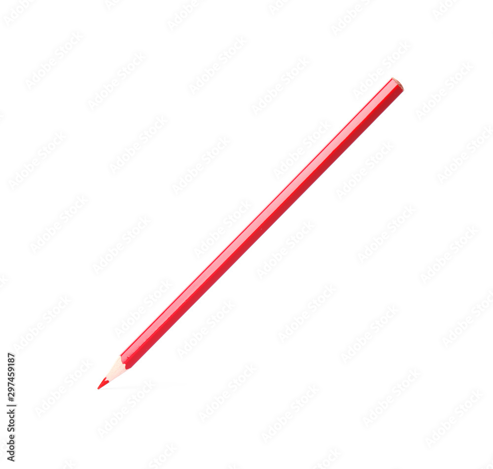 Red wooden pencil on white background. School stationery Red wooden pencil on white background. School stationery