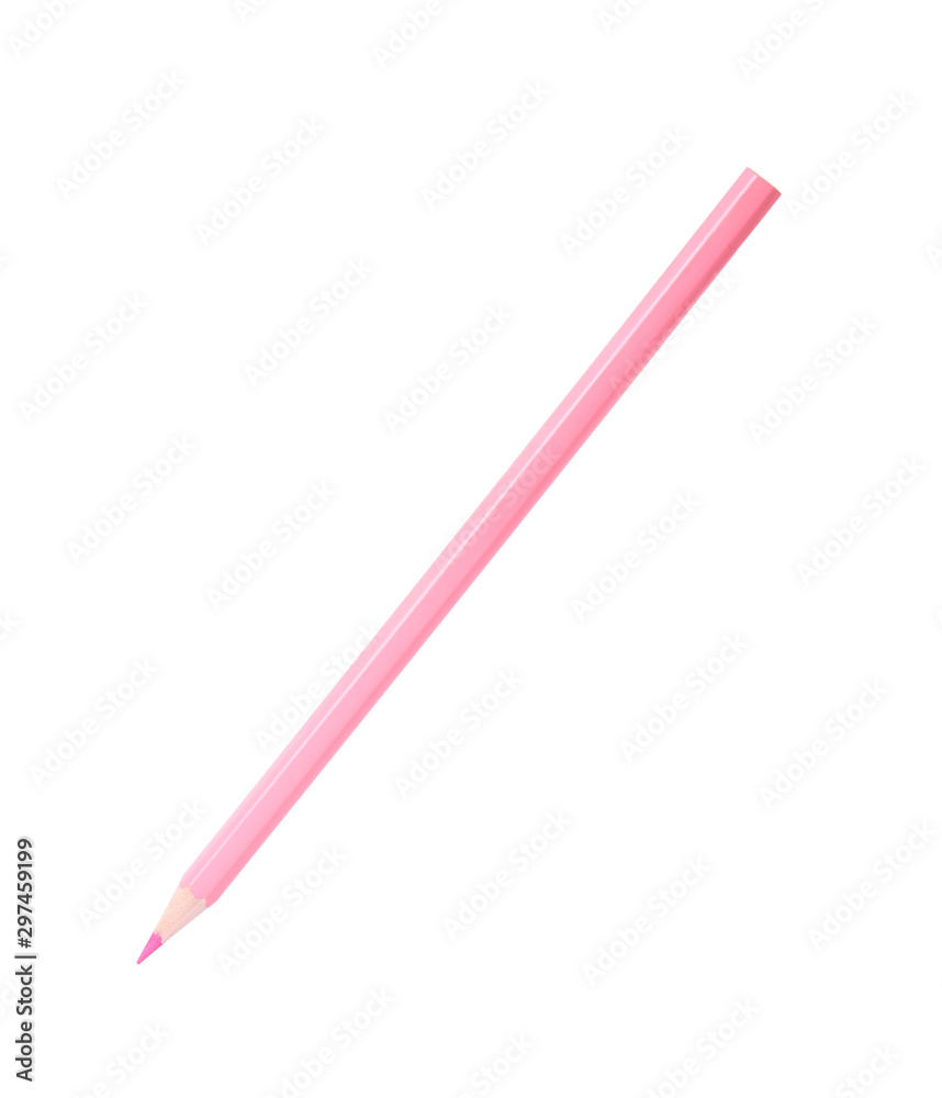 Pink wooden pencil on white background. School stationery Pink wooden pencil on white background. School stationery