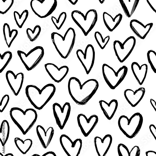 Hand drawn hearts seamless pattern. Repetetive pattern in black and white. Perfect for wrapping paper, textile, fabric and backdrops. photo