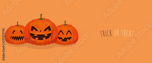 poster of happy halloween with pumpkins vector illustration design