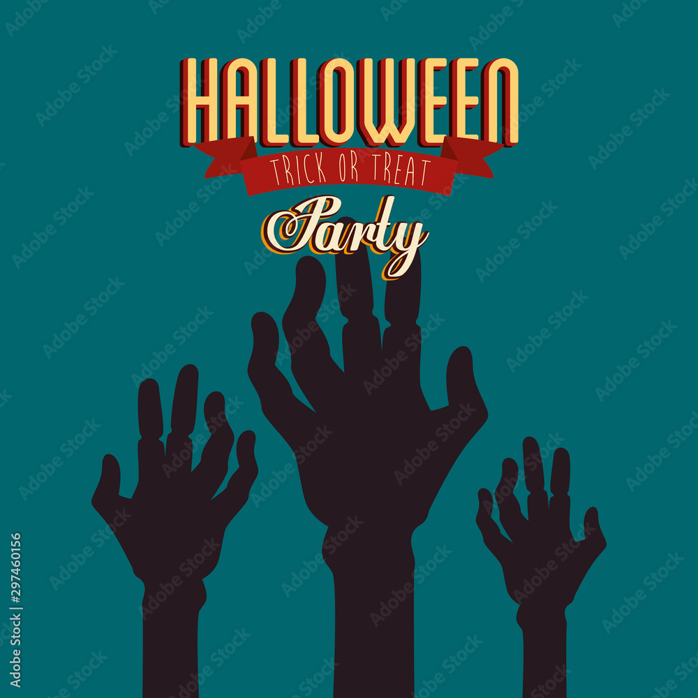 poster of party halloween with hands zombie design poster of party halloween with hands zombie design