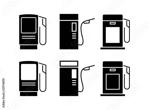 Set of Fuel Pump Icon in Monochrome Style. Consist of Six Fuel Pump Station Icon Collection, isolated on White Background. Vector Illustration.