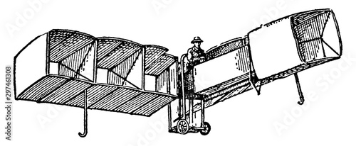 Tableau sur toile Santos Dumont Flying Machine, vintage illustration.