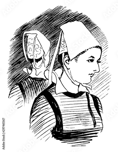 Woman Wearing Bonnet, vintage illustration