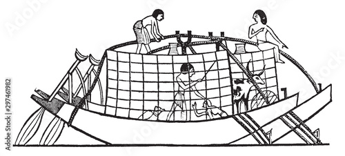 Two Egyptian Boats, vintage illustration.