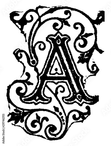 The letter A, vintage illustration