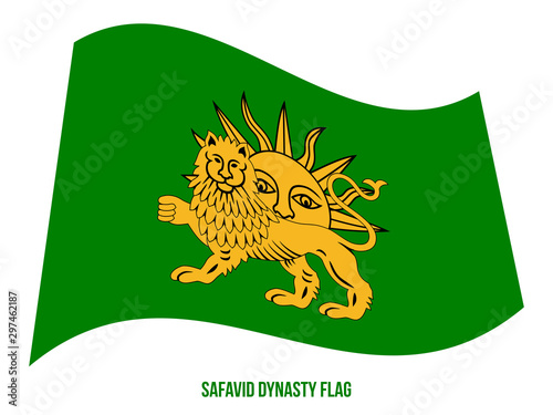 Safavid Dynasty (1501-1736) Flag Waving Vector on White Background. Historical Iran Flag