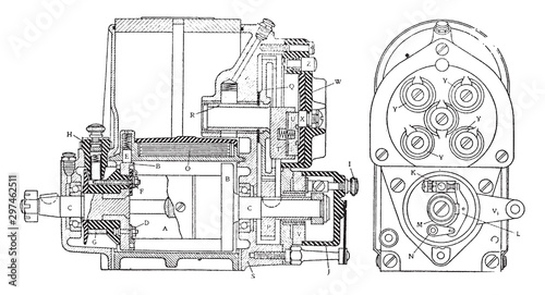 Dixie 4 Cylinder Magneto, vintage illustration. photo