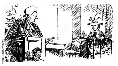 Judge and Woman, vintage illustration