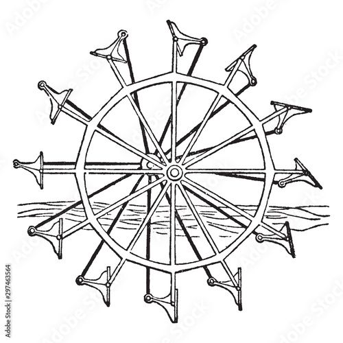 Feathered Paddle wheel, vintage illustration.