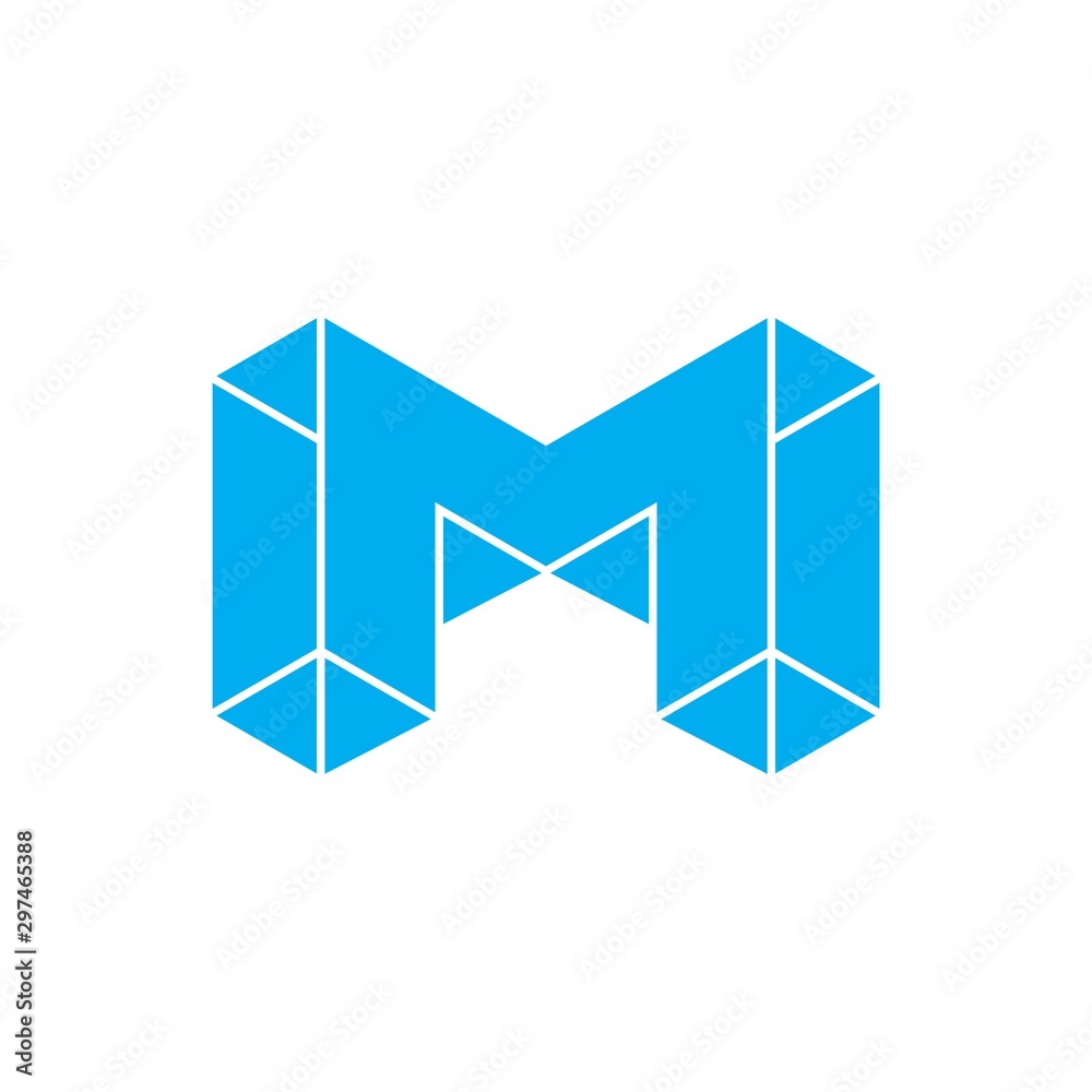 letter m 3d geometric blue diamond logo vector letter m 3d geometric blue diamond logo vector