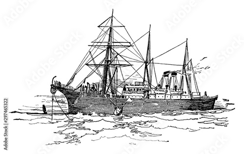 The Faraday Laying the Atlantic Cable, vintage illustration.