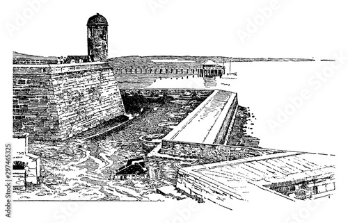 Obraz na plátne Spanish Fort in St. Augustine, Florida,Vintage illustration.