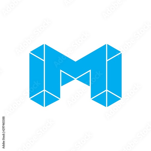 letter m 3d geometric blue diamond logo vector
