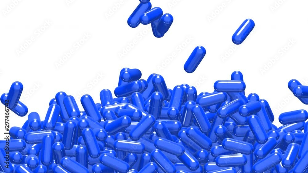 Blue pills are falling down and filling the screen UHD 3D animation with alpha matte Blue pills are falling down and filling the screen UHD 3D animation with alpha matte