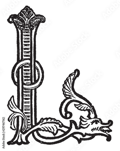 L, Ornate initial, vintage illustration