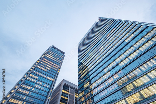 Windows of skyscraper business office buildings, Corporate building in Tokyo City, Japan. Business concept.