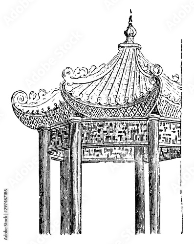 Part of a Chinese Pavilion, vintage illustration.