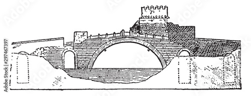 Ponte Salario Bridge, vintage illustration.