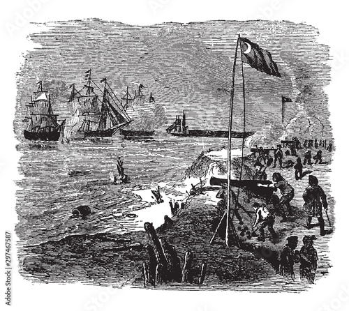 Attack on Fort Moultrie,vintage illustration