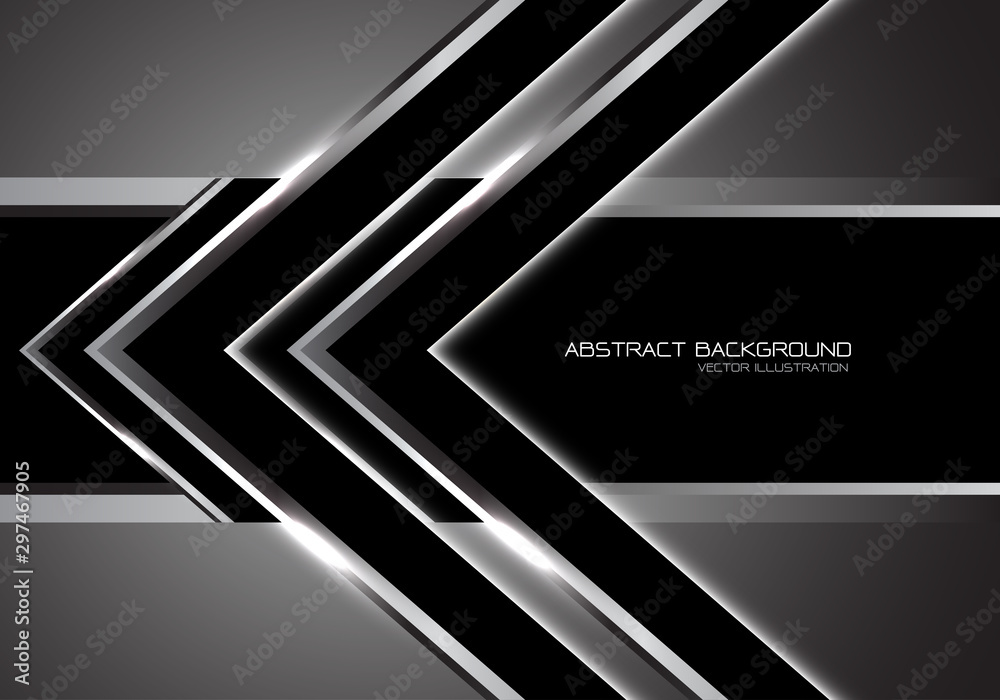Abstract silver arrow speed direction on black banner blank space ...