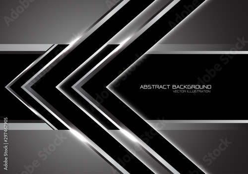 Fototapete Abstract silver arrow speed direction on black banner blank space design modern luxury futuristic technology background vector