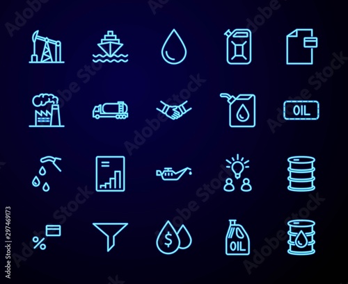 Set of Oil Related Vector Line Icons. Contains such Icons as Fuel Truck, Gas Station, Oil Factory, Transportation and more. Editable Stroke. 32x32 Pixel Perfect.