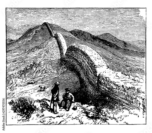 Hadrian Wall, vintage illustration.