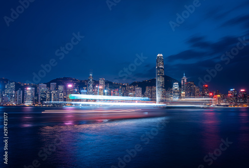 Photography Cityscape and skyline at Victoria Harbour in Hong Kong city at Night