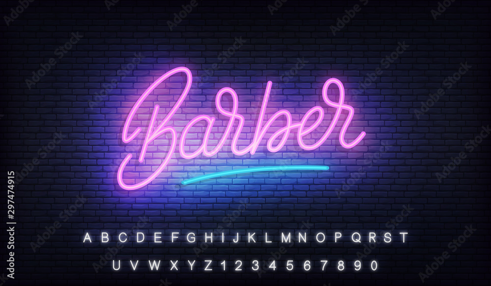 Barber neon. Glowing lettering sign for Barber shop