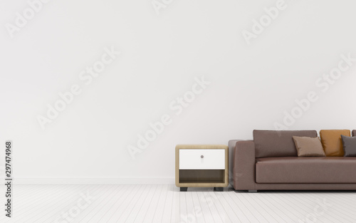 View of white living room in minimal style with sofa and small side table on laminate floor.Perspective of interior design. 3d rendering.  © nuchao