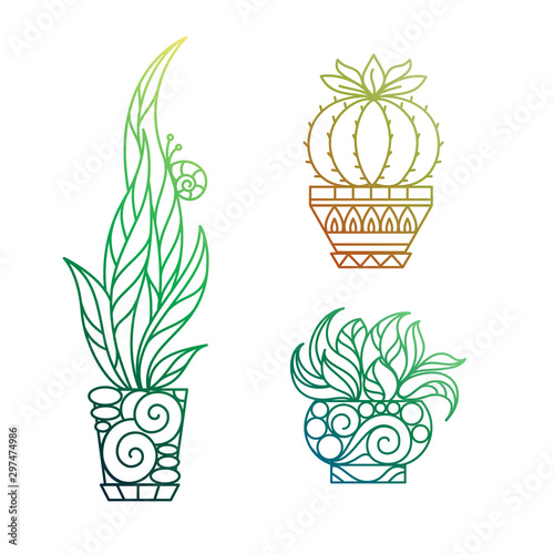 Potted house plant vector modern icons. Monoline indoor plants set.