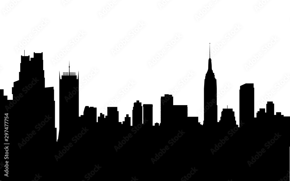 A graphic illustration of new york city skyline silhouette in black on ...