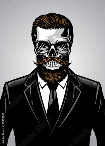 bearded hipster skull wearing suit