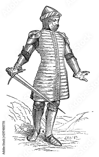 Soldier Wearing a Gambeson, vintage illustration photo