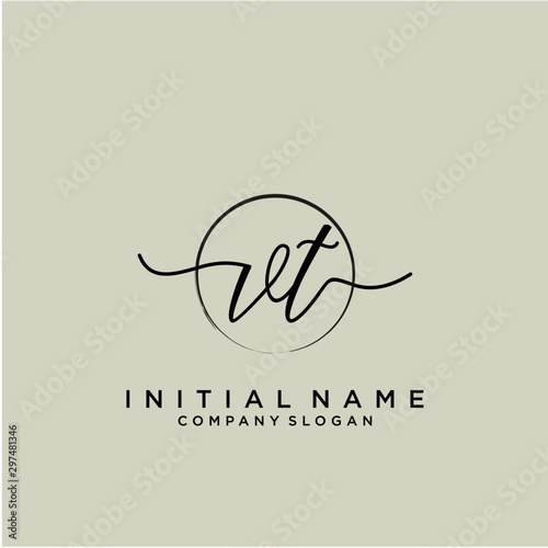 VT Initial handwriting logo with circle template